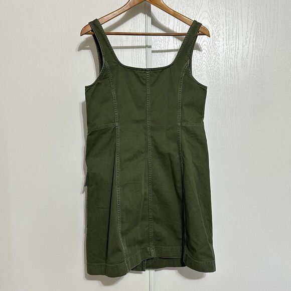 Gap Denim Cargo Dress Woman Size Medium Green Button Front Pockets Sleeveless - Picture 3 of 9